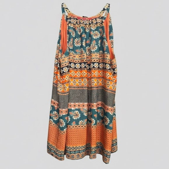 Willi Smith Boho Print Sleeveless Shift Dress M Lined Summer Festival Beach - Picture 2 of 6